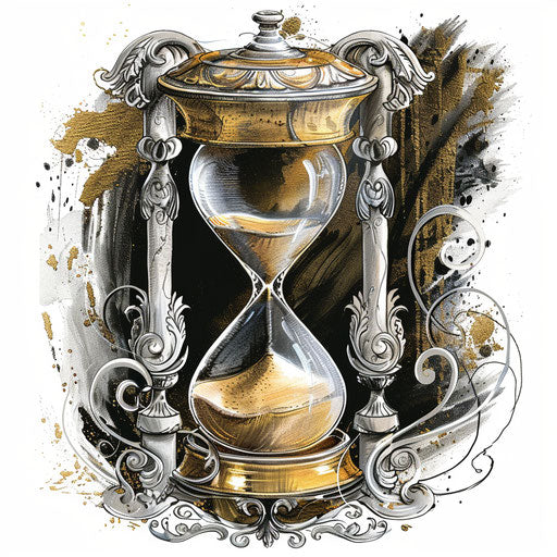 Symbolic tattoo sketch of an hourglass with flowing sand