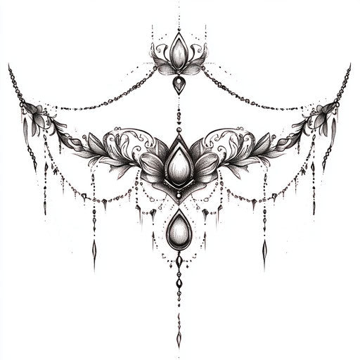 Sketch of back shoulder tattoo with delicate chain
