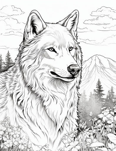 Giant wolf in the countryside coloring pages