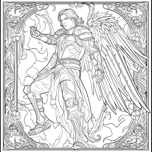Fantasy superhero with magical wings. Coloring book page