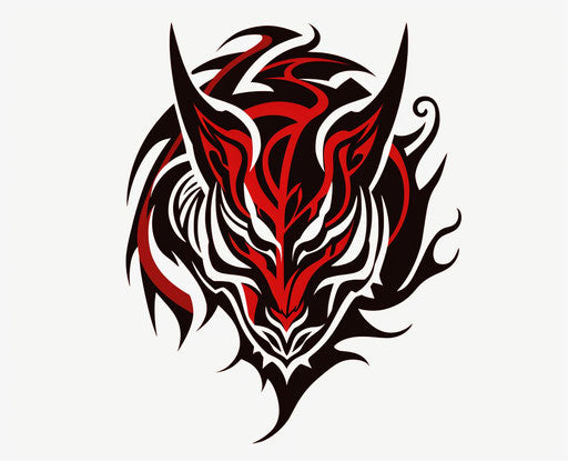 Black & red tribal dragon design, firecore style, calligraphy