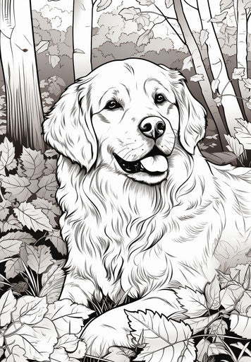 Dog in forest coloring pages