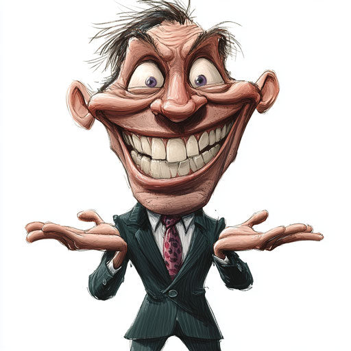 Humorous caricature of a character with exaggerated teeth