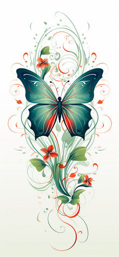 Colorful fluttering butterfly with green leaves