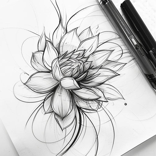 Dynamic lines dahlia tattoo sketch