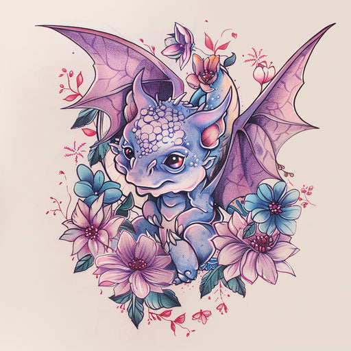 Fantasy gargoyle tattoo sketch with fairy colors