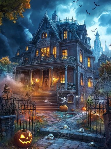 Haunted house for Halloween, Thomas Kinkade puzzle style
