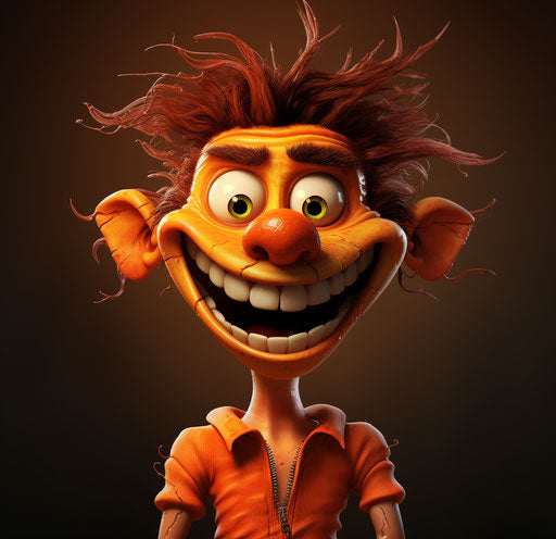 Cartoon character smiling in dark orange and yellow style, playful and youthful images
