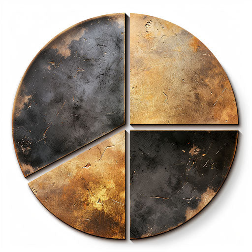 Fractions clipart in photo realistic style with a flat random background, metallic sheen and realistic textures