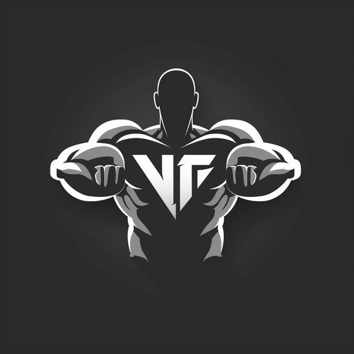 Modern fitness logo with bold fonts on a dark grey background