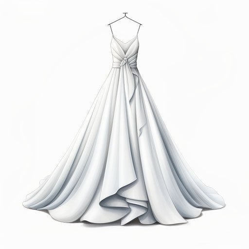 Minimalist wedding dress on white background