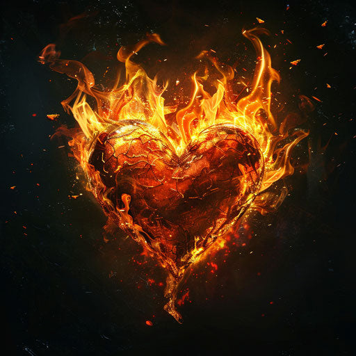 Fiery heart icon in rotcore style