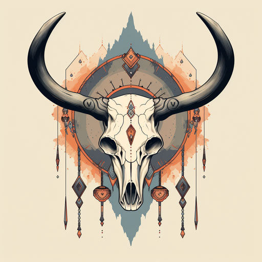 Bull skull and geometric border with horns
