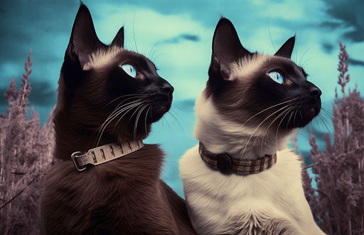 Siamese cats, breeds and health care, dark beige and sky-blue