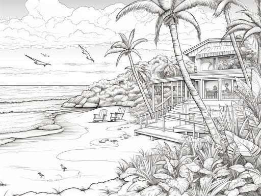 Adult coloring page - serene beach