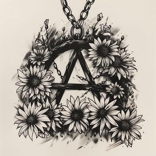 Anarchy symbol surrounded by daisies, simple and sweet