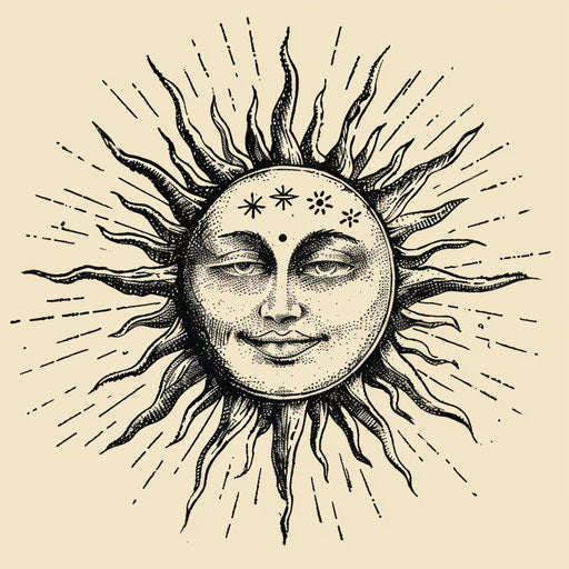 Sun drawing, face tattoo, light maroon, aesthetic style