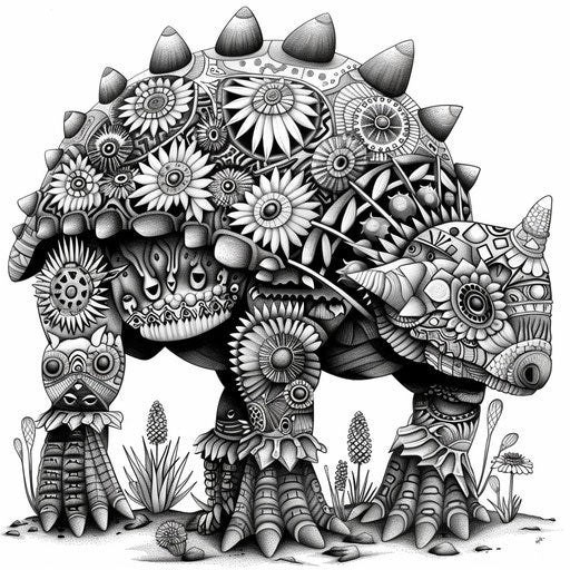Dark and surreal Ankylosaurus in the style of Ruben Ireland