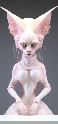 Feline with disfigured forms in light pink and light maroon