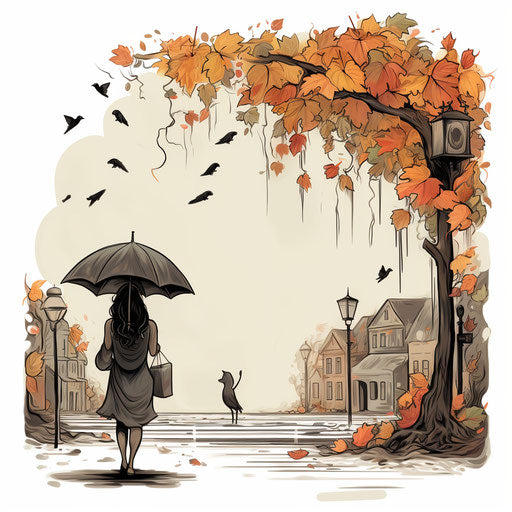 September clipart images in the style of Chiaroscuro Art, on a white background