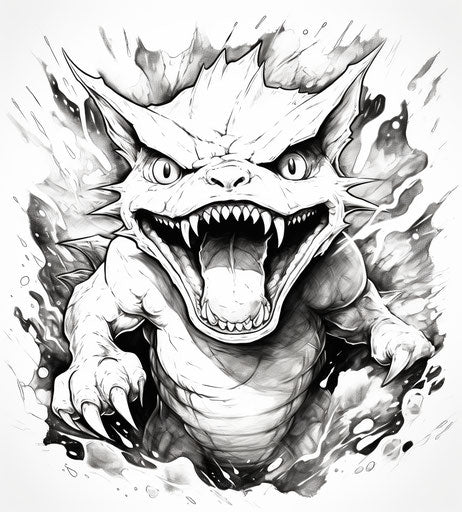 Black and white drawing of a Pokémon character coloring page