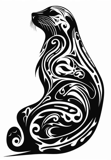 Tribal sea lion tattoos in captivating precisionist art