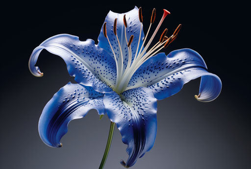 Blue lily on white background, hyperrealistic wildlife style