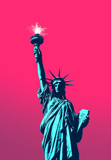 Liberty holding a torch on a white background on the flag of USA