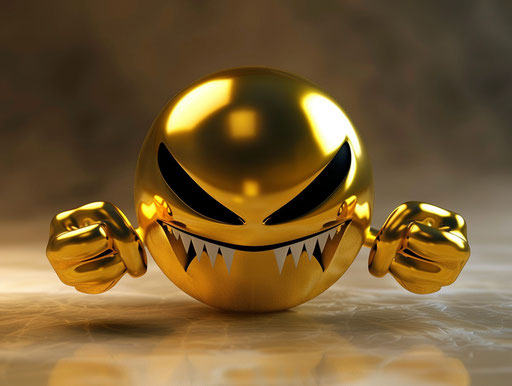Golden angry emoticon with two claws