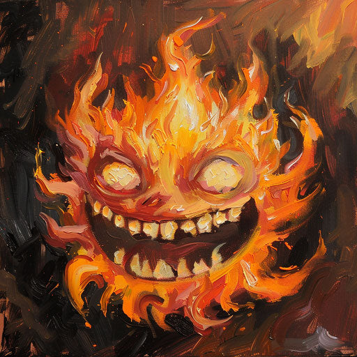 An unfinished fire face painting, in a cartoonish humor style