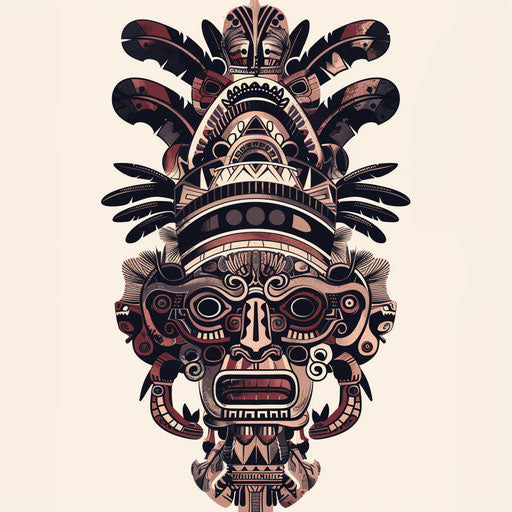 Elegant Mayan pottery design tattoo in black and terracotta