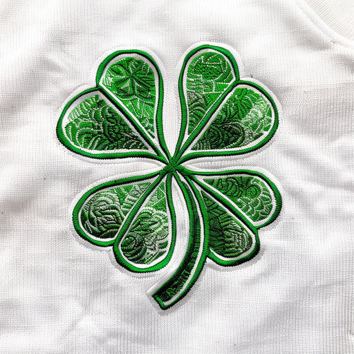 Shamrock tattoo in sports team logo style in team colors on white jersey background