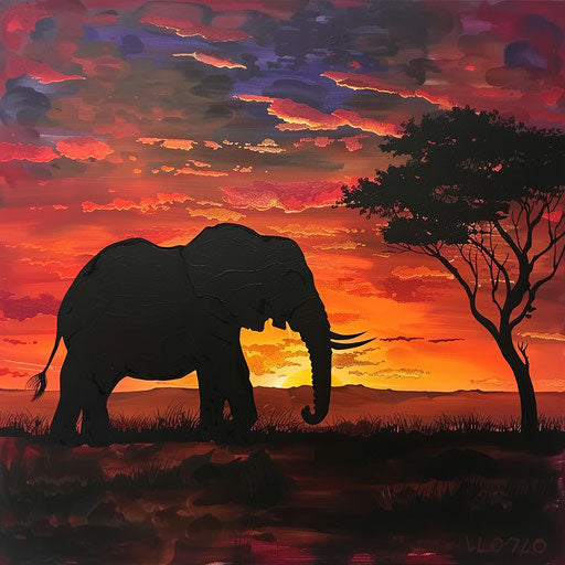 Majestic elephant against vibrant African sunset