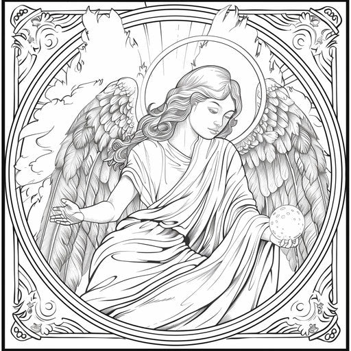 Serenity angel with large wings holding a glowing orb