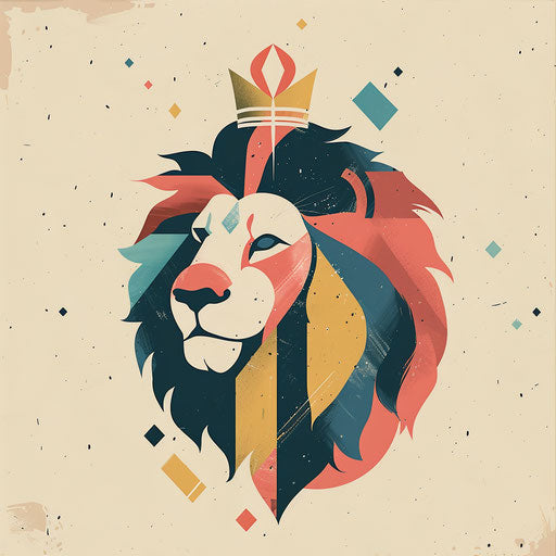 Minimalist clipart of a lion with a crown