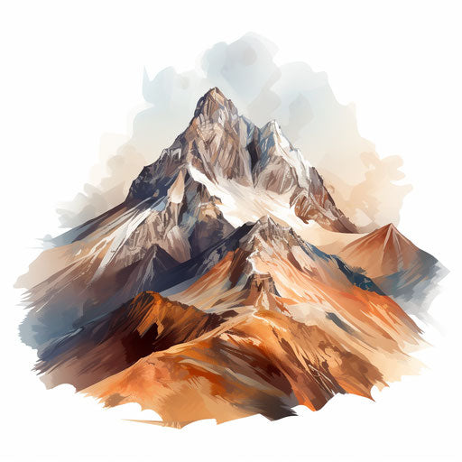 Mountain clipart on white background, Oil painting style