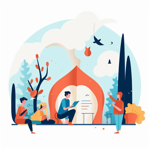 Minimalist story time illustration on white background