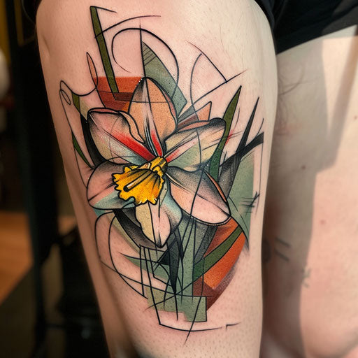Cubist interpretation of a narcissus flower tattoo