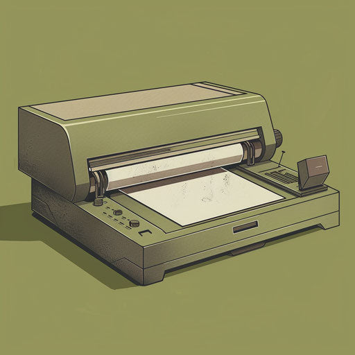 Realistic printer clipart with muted olive background