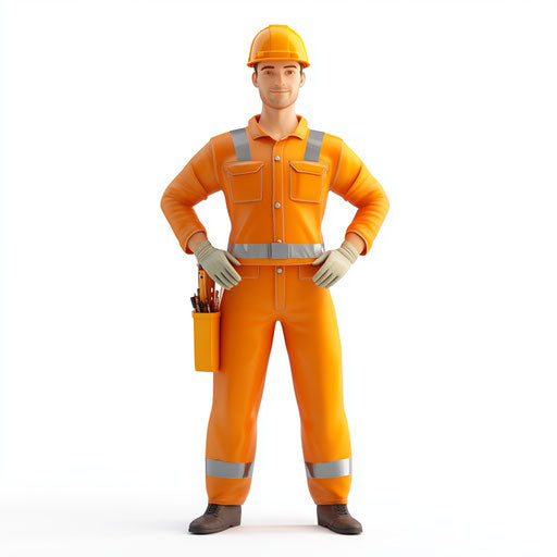 3D worker on flat white background, realistic style, isolated clipart