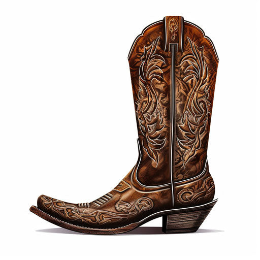 Cowboy boot clipart in Chiaroscuro Art style on white background