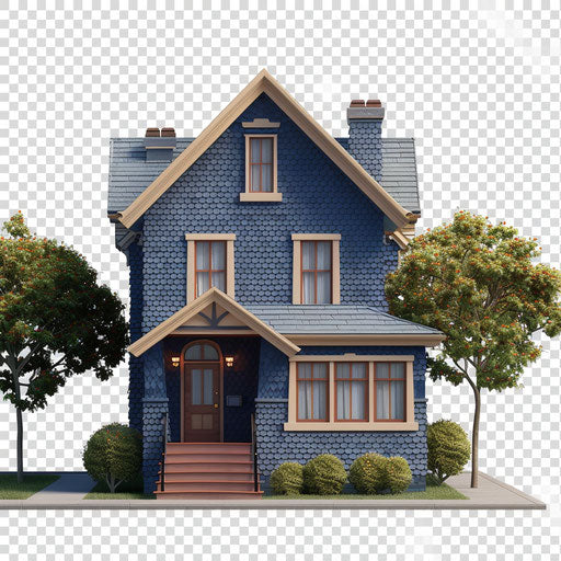 Realistic house clipart PNG on flat indigo background
