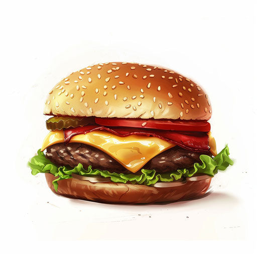 Hamburger clipart in a photorealistic style on flat white background