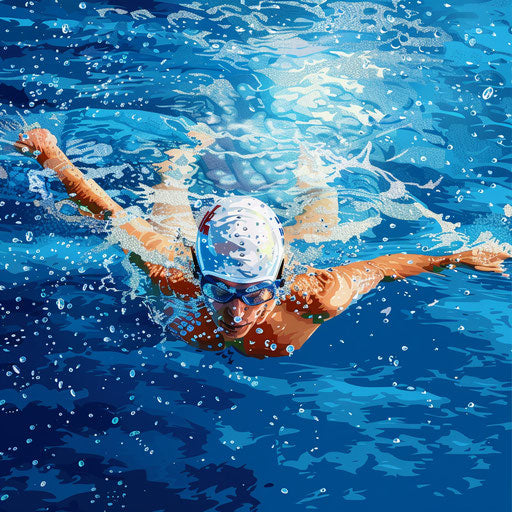 Swimming clipart with flat random background in photo realistic style