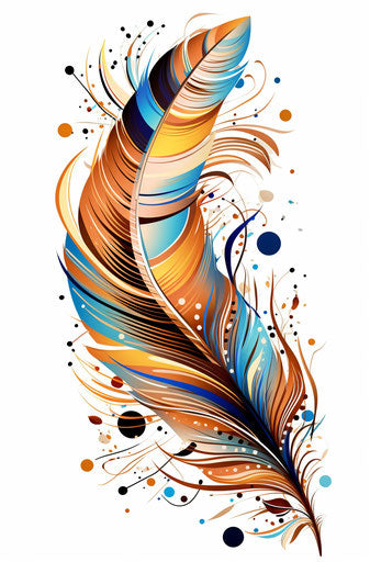 Tribal feather in delicate, playful style, rich coloring