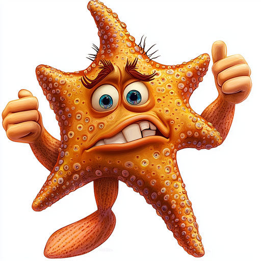 Humorous caricature of a starfish with human characteristics