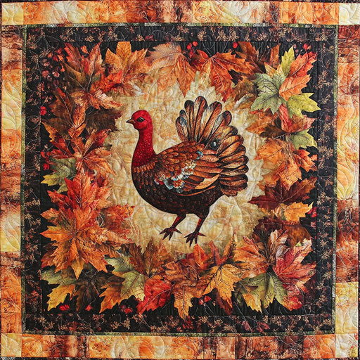 Thanksgiving quilting pattern with intricate turkey designs