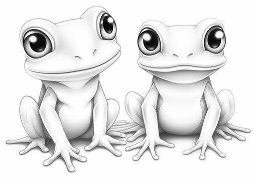 Two cute frogs on white background in bold outlines
