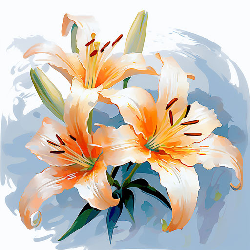 Lily clipart in the style of Impressionistic Art, on white background