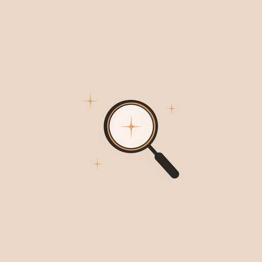 Elegant digital marketing logo with minimalist magnifying glass on light beige background